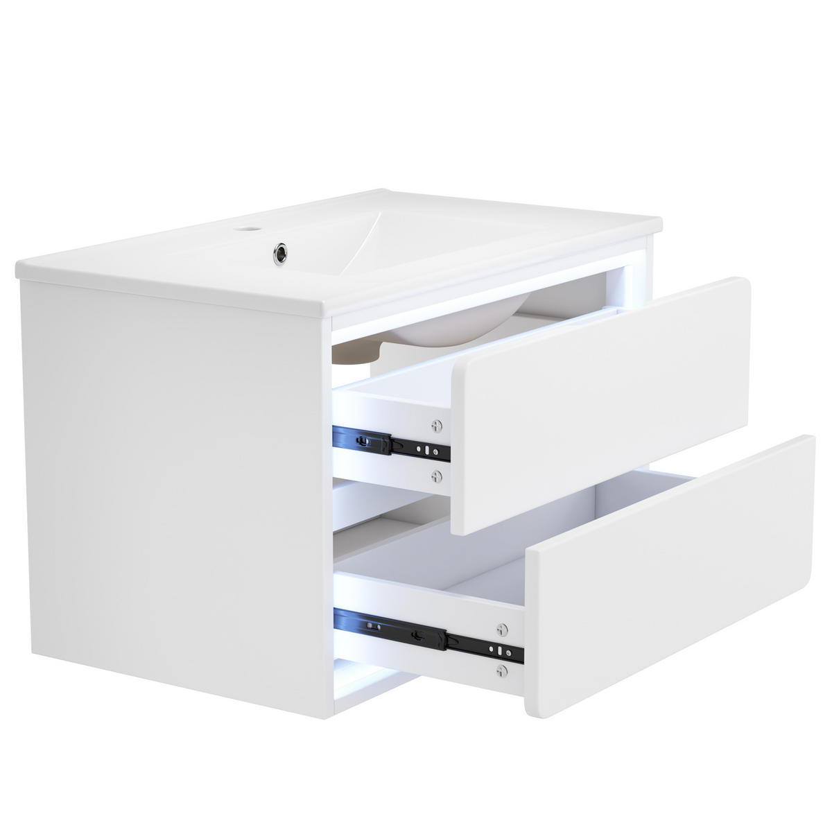 BADEZIMMER-HÄNGESCHRANK 76x46x58.5 cm Weiß aus Keramik & Spanplatte mit 2 Schubladen - Weiß, Holzwerkstoff (76/58.5/46cm) - Modfu