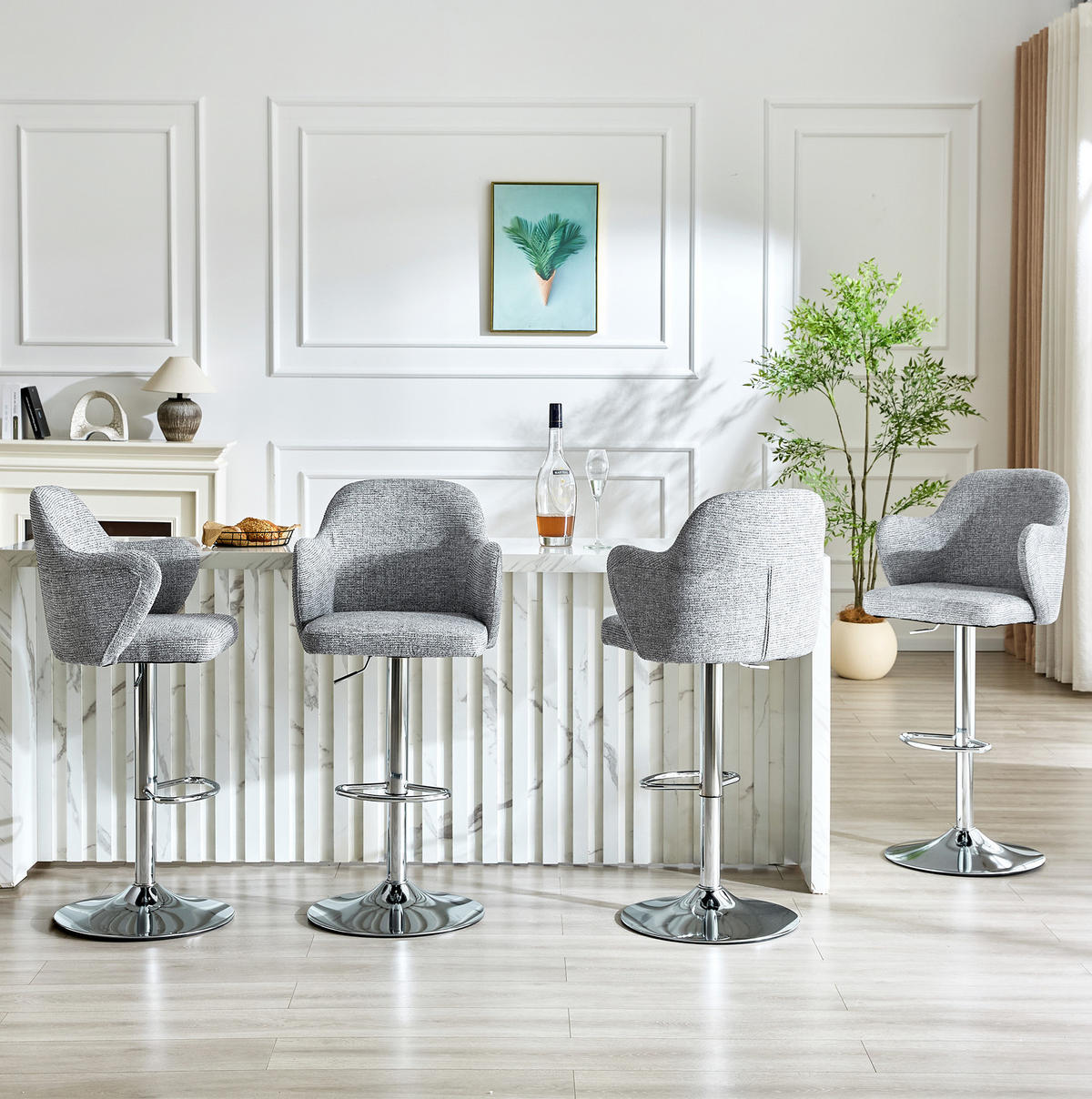 BARHOCKER 2er-Set höhenverstellbar drehbar mit Armlehnen Stoff Gray - Grau, Metall (37.6/118/45cm) - Meubliv