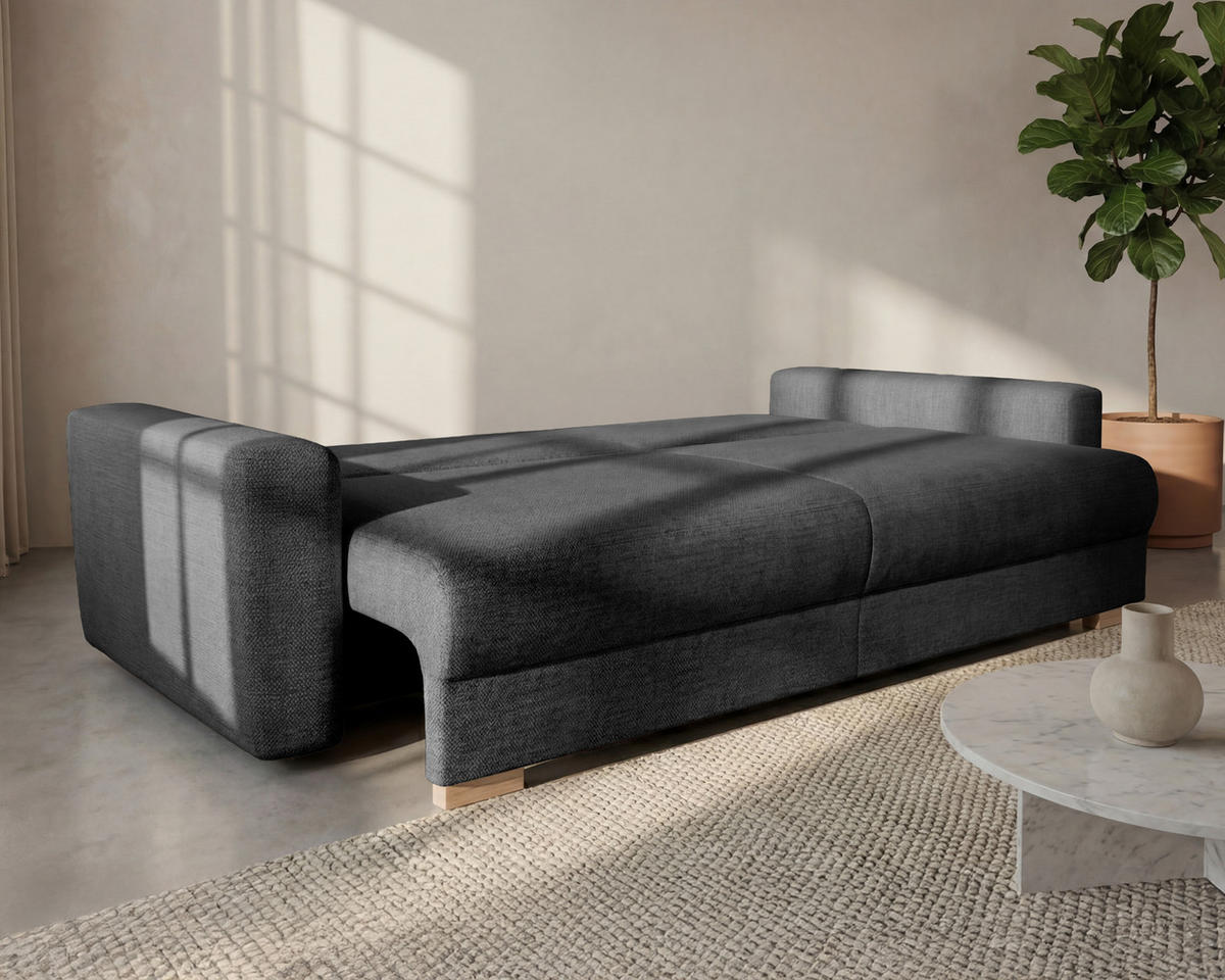 3-SITZER-SCHLAFSOFA ELMA mit Bettfunktion, anthrazit - Anthrazit, Holz (92.5/79/230cm) - Homesy