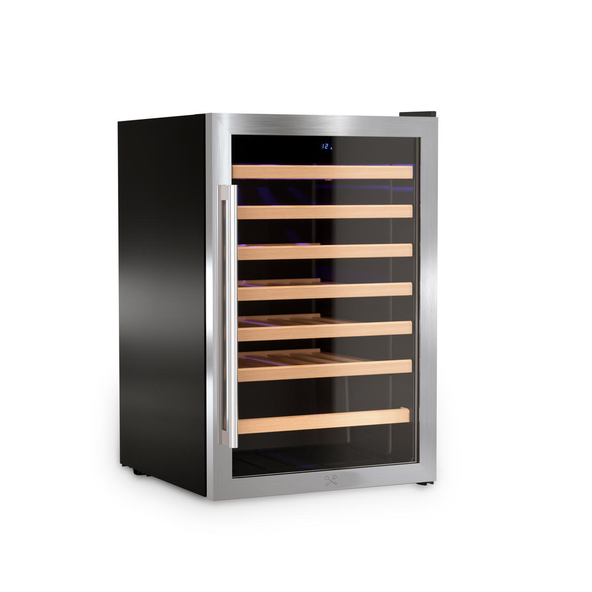 WEINKÜHLSCHRANK CAVC48 Schwarz und Silber, von 48 Flaschen , 128L, 6 Holzregale, Thermodynamische Kühlung, Elegantes Design, LED, Anti-UV - Schwarz, Metall (46.6/77.9/44.1cm) - Les Petits Champs