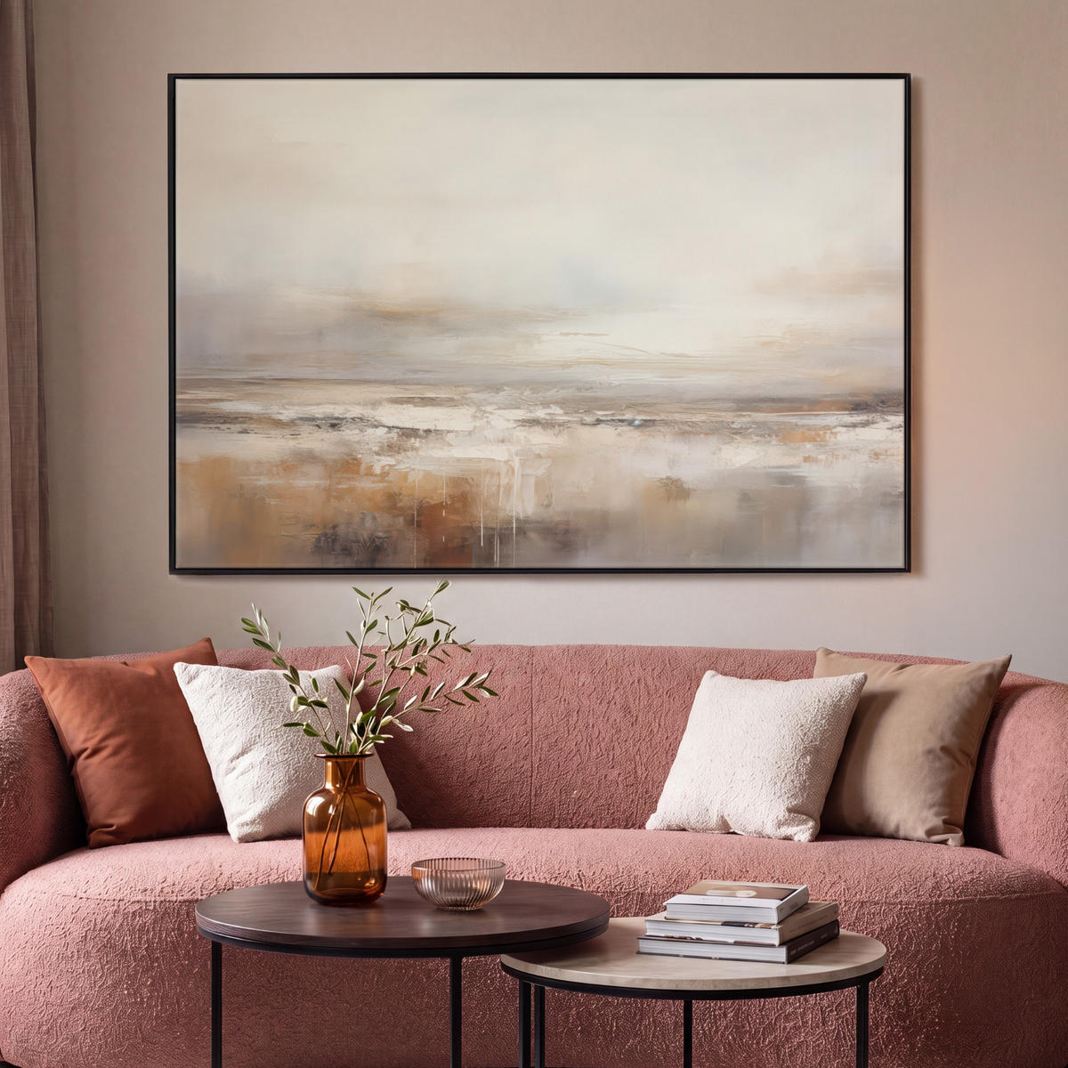 LEINWAND Bilder mit Rahmen - Kunst - Industriell - Grau - Braun - Abstrakt - 120x80 - Sandfarben, Textil (120/80cm) - MuchoWow