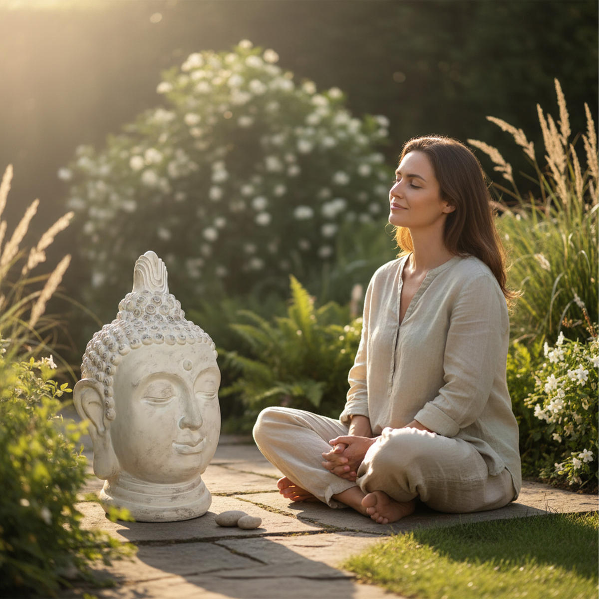 BUDDHA-KOPF - Beige, Kunststoff (45/78/39cm) - Relaxdays