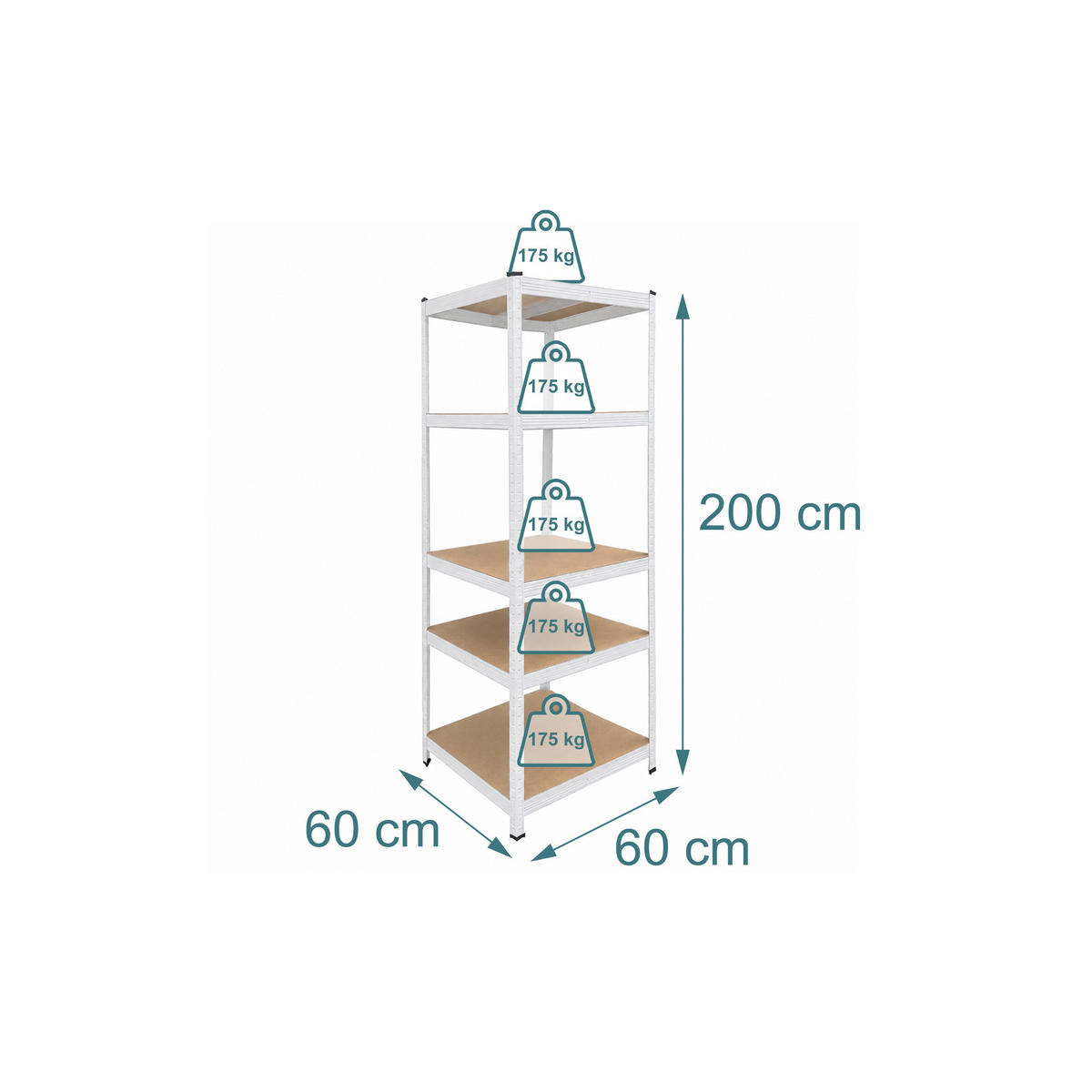 RAFT alb maro oțel 5-niveluri 200 cm - alb, material plastic/compozit lemnos (60/200/60cm) - Relaxdays