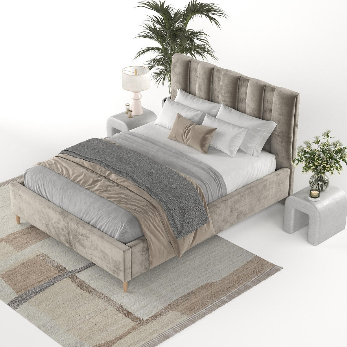 POLSTERBETT Loom 180/200 cm Beige im Lotta Stoff - Beige/Naturfarben, Holz/Holzwerkstoff (180/200cm) - AltaBeds