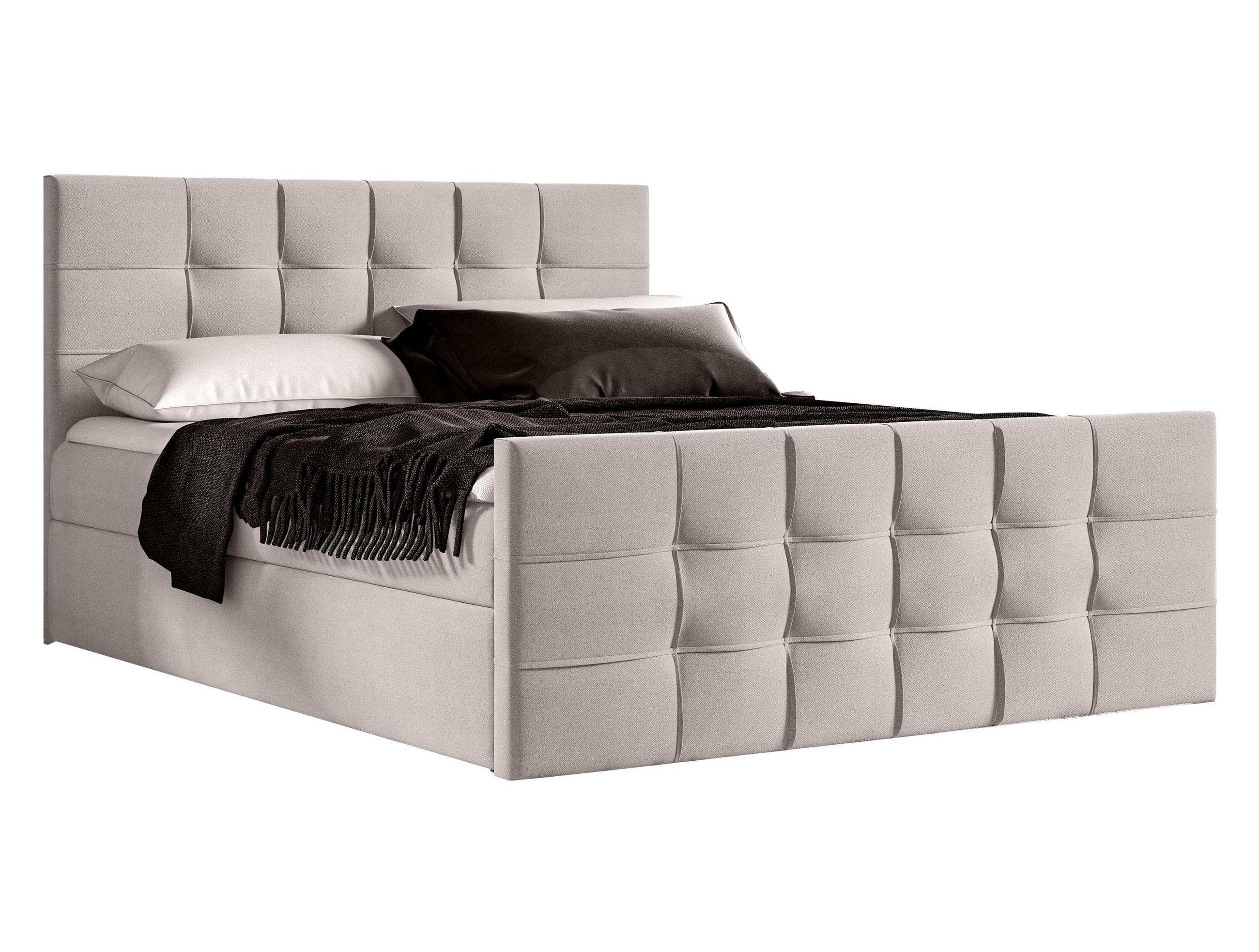 BOXBETT Ambusio 140/200 cm in Beige – mit Bettkasten und Topper - Beige/Schwarz, Holz/Holzwerkstoff (140/200cm) - AX Living