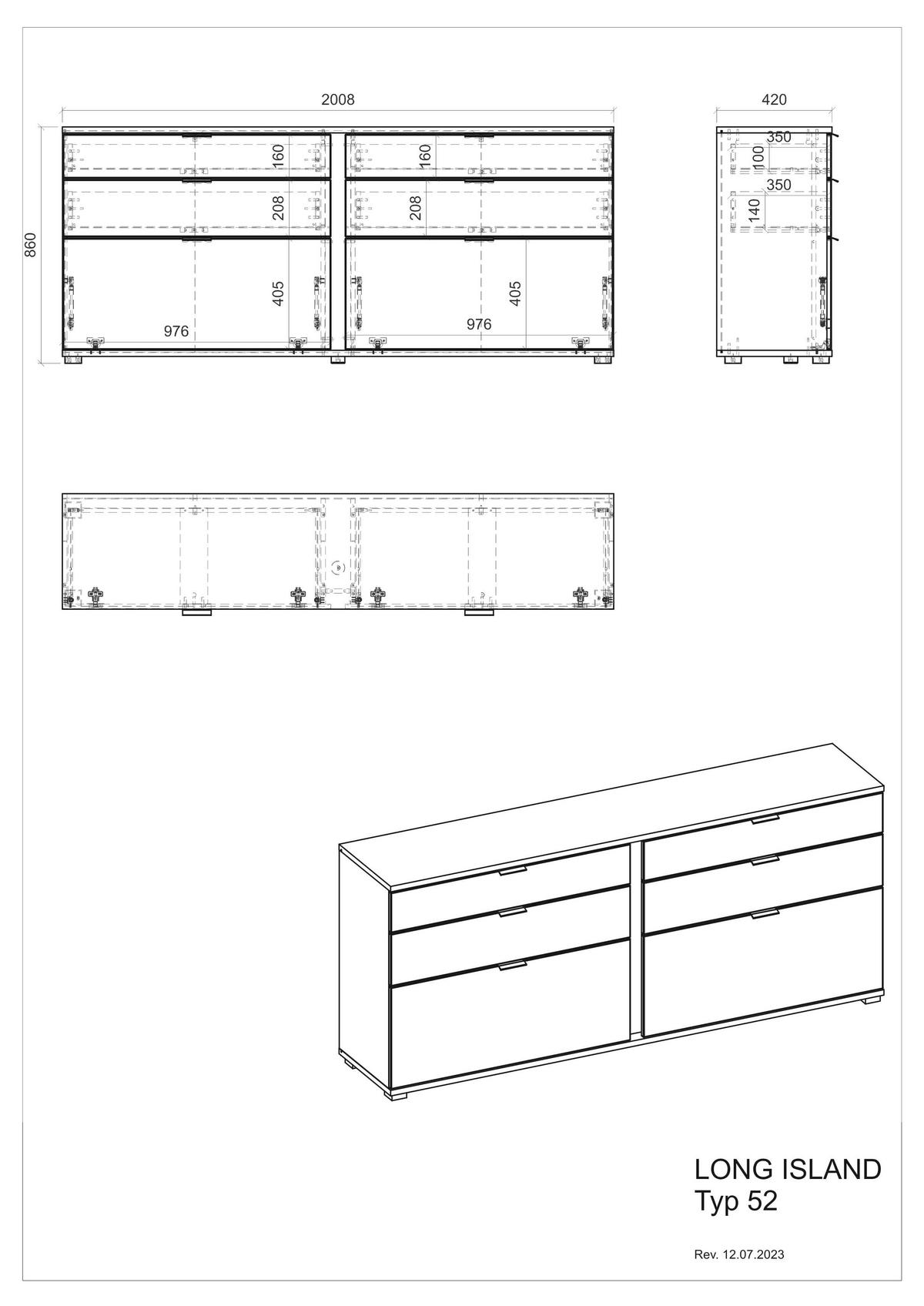 SIDEBOARD M19 Weiß Matt 200/86/42 cm breit - Weiß, Holzwerkstoff (200/86/42cm) - Livojo