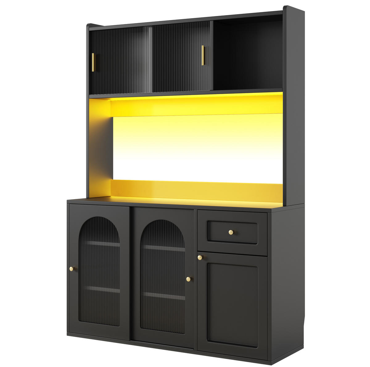 HIGHBOARD schwarz aus MDF/Spanplatte mit Glastüren und LED-App-Steuerung, 120/35/167 cm, Schwarz - Schwarz, Holzwerkstoff (120/167/35cm) - Redom