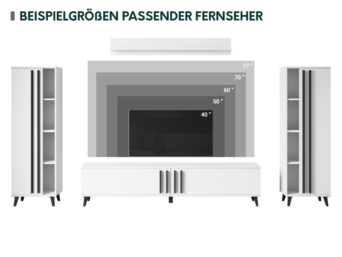 WOHNWAND Helsinki I - Schwarz/Graphitfarben, Holzwerkstoff/Kunststoff (180/70/33cm) - MIRJAN24