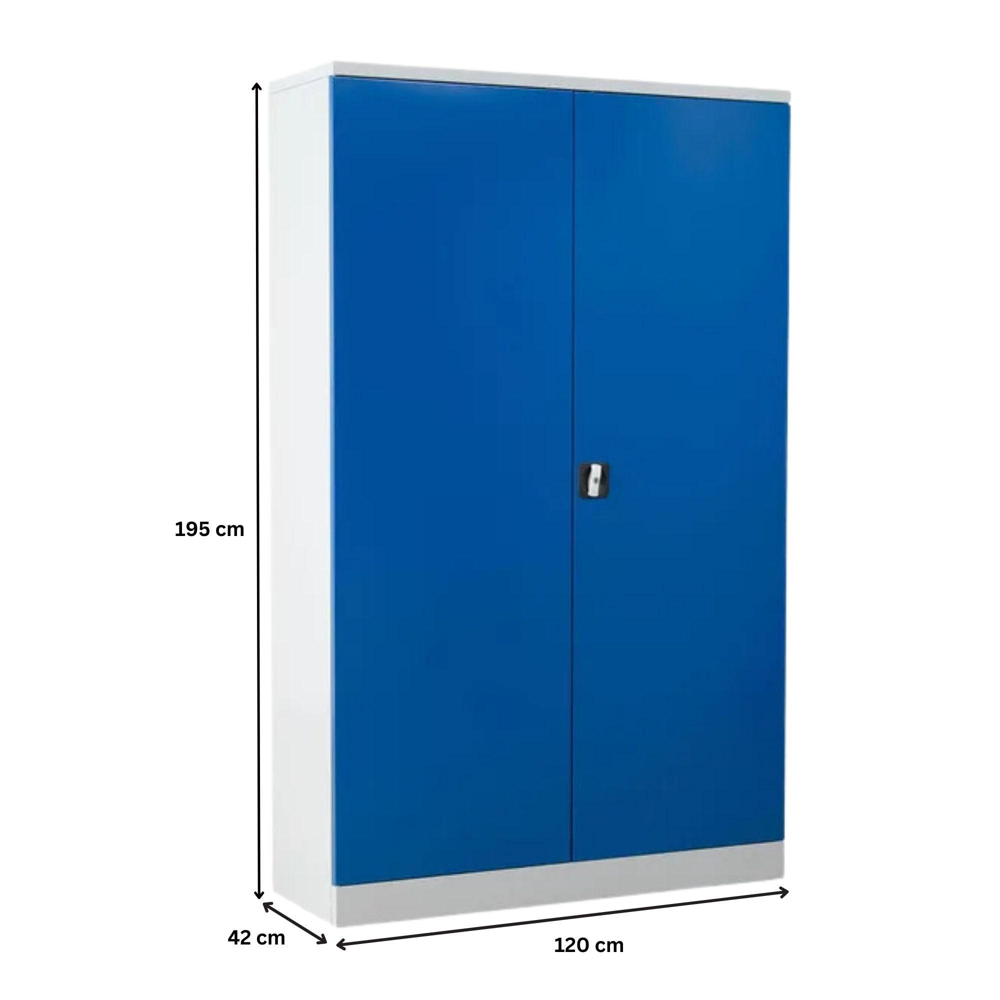 STAHLSCHRANK Bee mit 4 verzinkten Fachböden 195x120x42 cm Korpusfarbe Lichtgrau Frontfarbe Enzianblau - Blau, Metall (120/195/42cm)