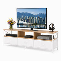 TV-LOWBOARD Holzoptik-Weiß Stoffschubladen 150 cm - Multicolor, Holzwerkstoff/Textil (147/50/40cm) - Relaxdays