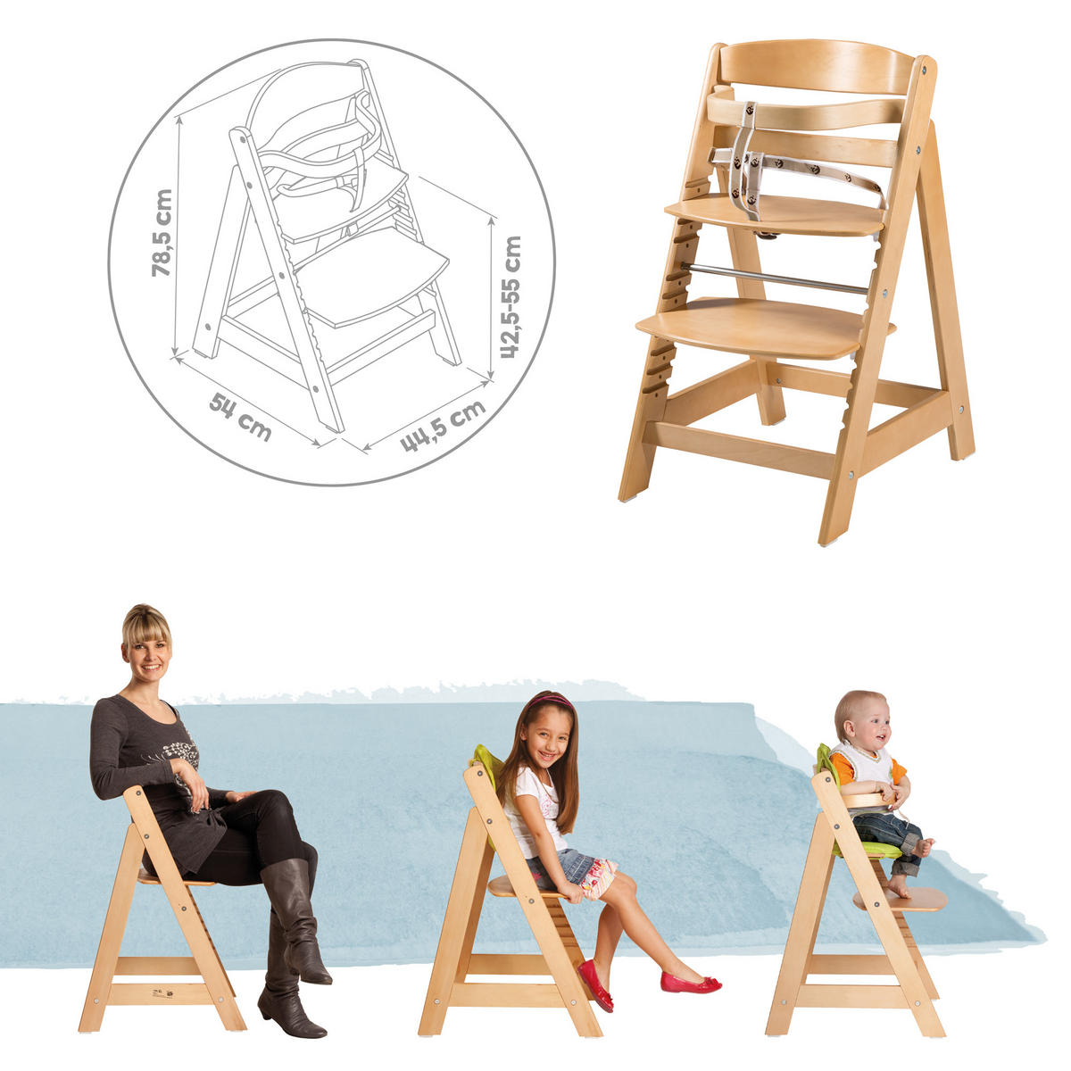 KINDERHOCHSTUHL - Sit Up CLICK - natur lackiert - Naturfarben, Holzwerkstoff (44.5/80/54cm) - Roba