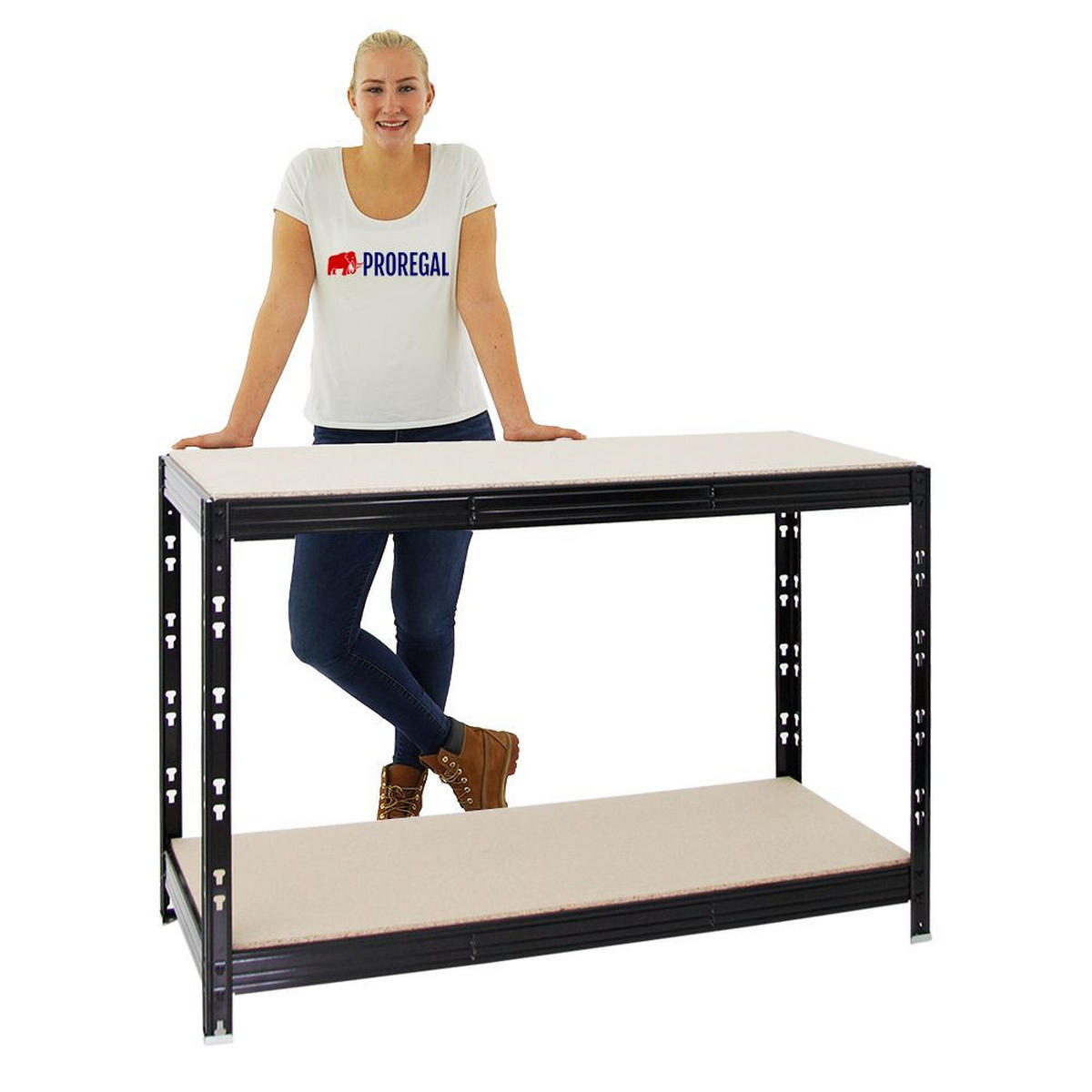 WERKBANK Tiger 2er-Set mit 2x 300 kg pro Fachboden 90x140x60 cm Schwarz - Schwarz, Metall (280/90/60cm) - PROREGAL
