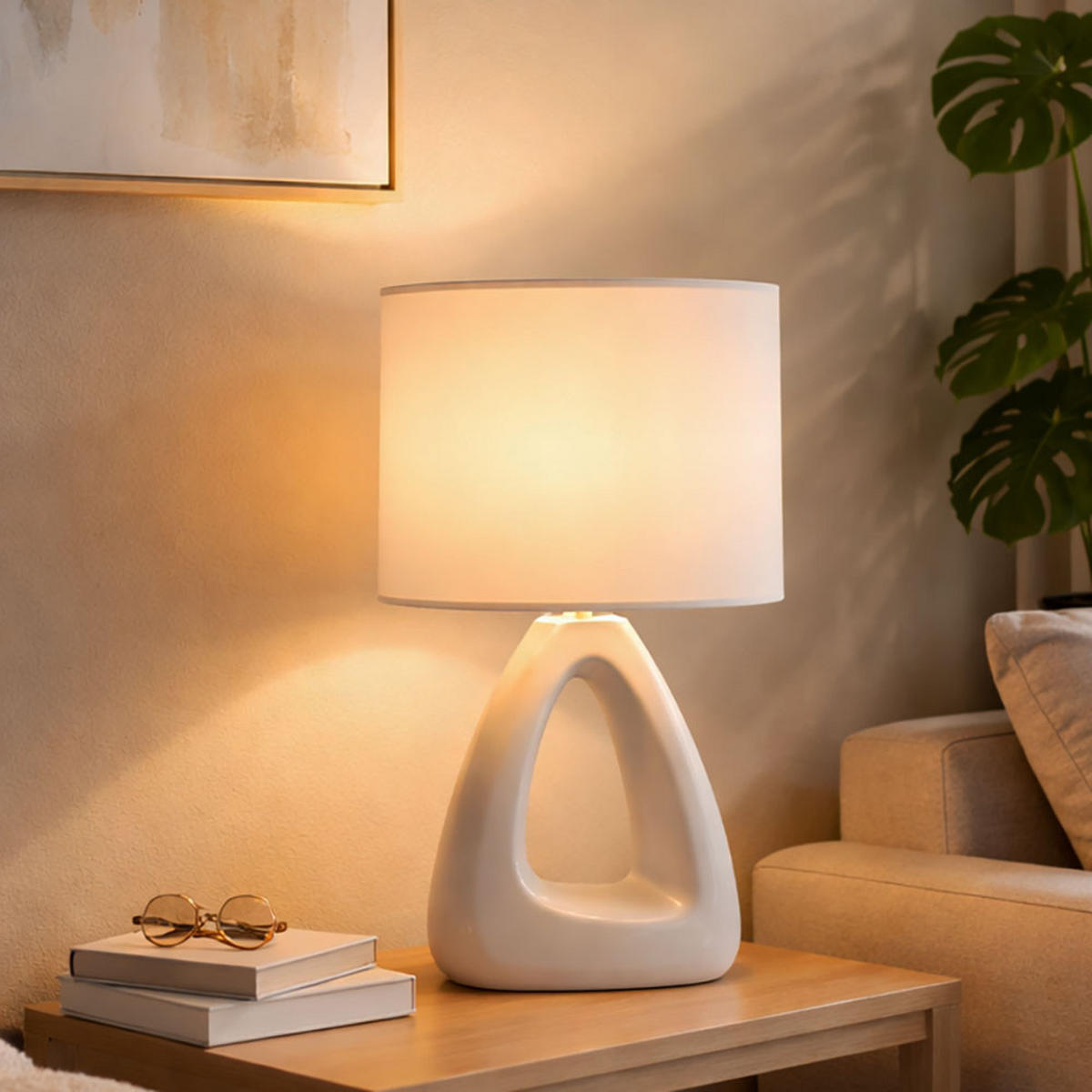 TISCHLEUCHTE Keramik Weiß 2er Set - Weiß, Textil (17/10/30cm) - Globo Lighting