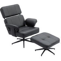 SESSEL 91/79/89 cm in Schwarz mit Fußhocker und verstellbarer Kopfstütze - Schwarz, Kunststoff (91/89/79cm) - BEAOK