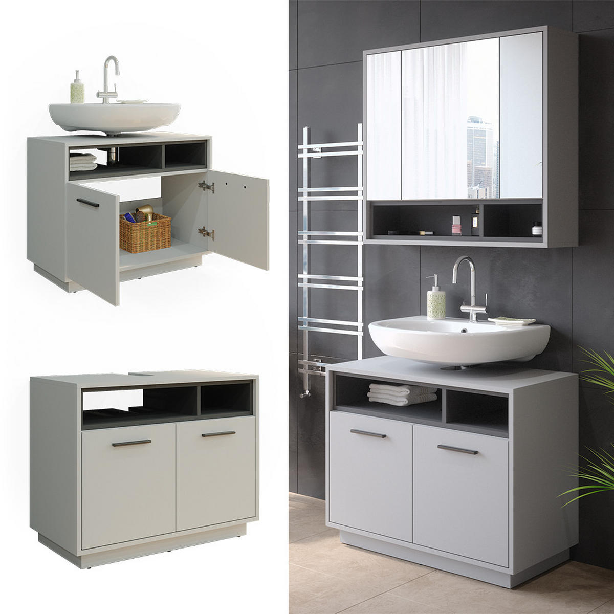 WASCHBECKENUNTERSCHRANK Beatrice Grau 80 x 64 cm - Grau, Holzwerkstoff (80/64/40cm) - Vicco