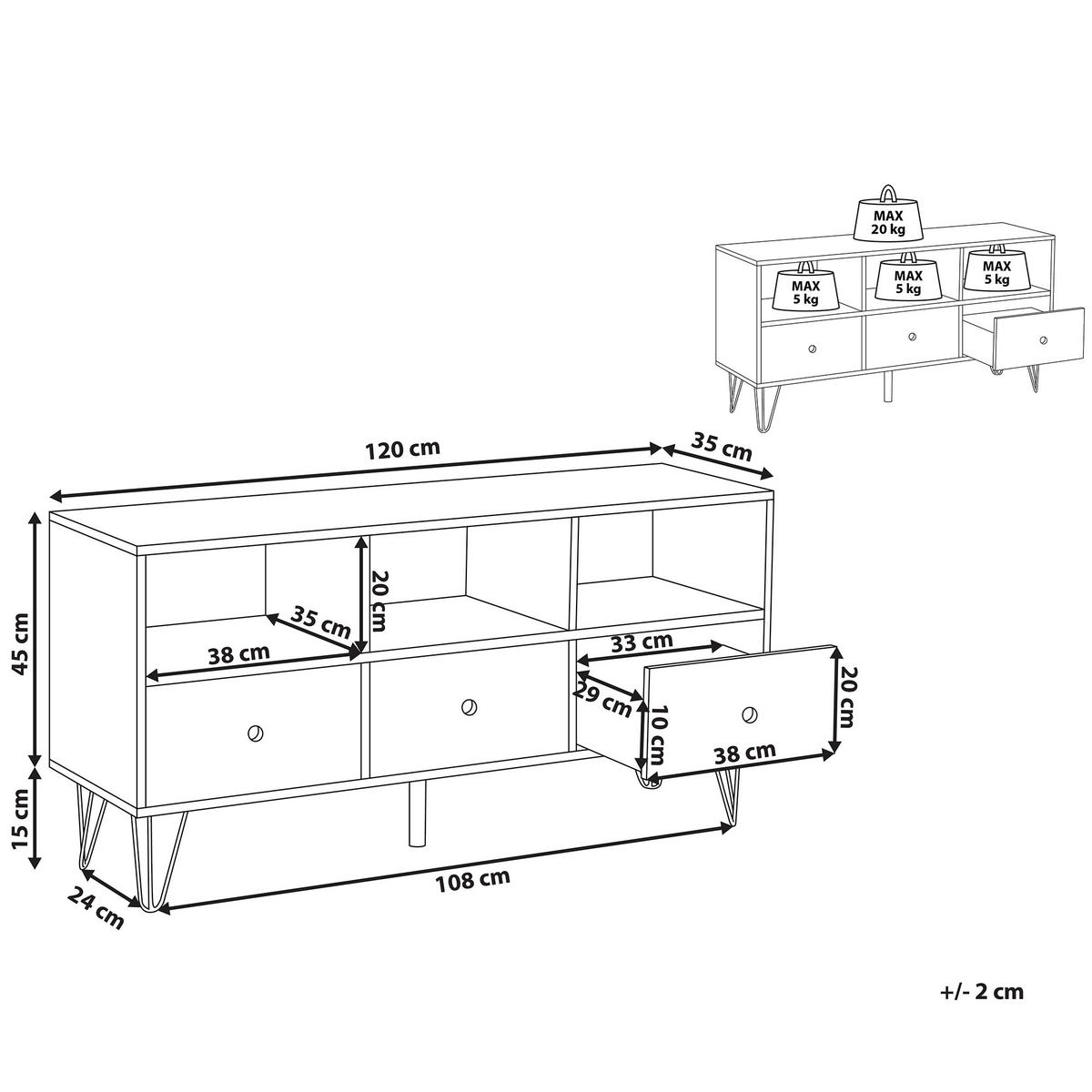 TV-MÖBEL Dunkelbraun, Weiß FOSTON 35/120/60 cm - Dunkelbraun, Holzwerkstoff (120/60/35cm) - Beliani