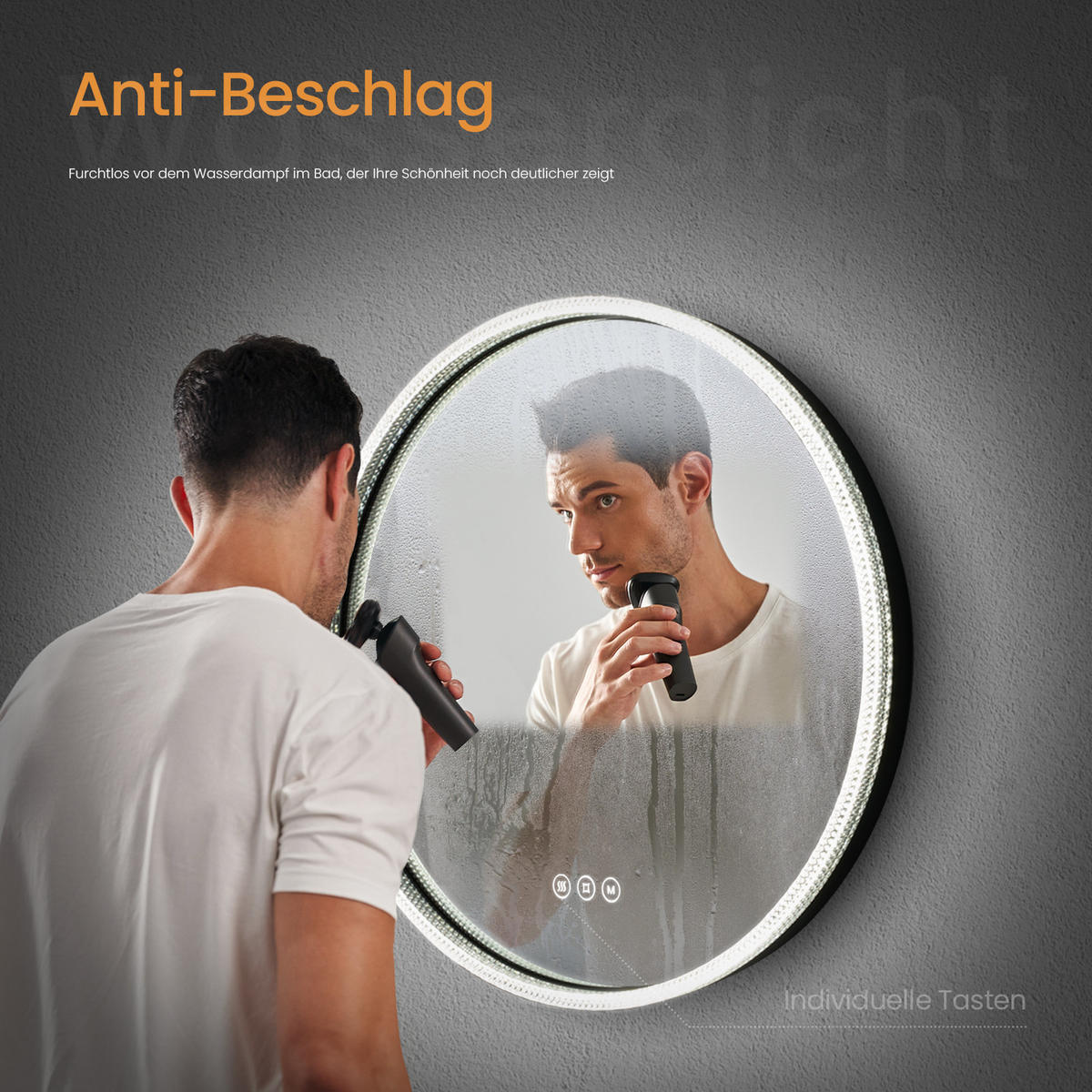 BADSPIEGEL Runder mit Beleuchtung Schwarz ф60 cm - Schwarz, Glas (60/4.3/60cm) - EMKE