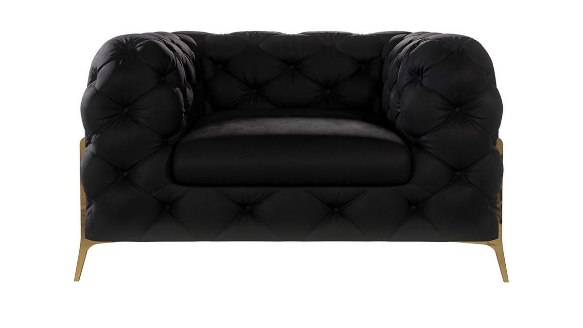 SITZGARNITUR 3+2+1 Chesterfield Lexi Schwarz Samt - Goldfarben/Schwarz, Holz/Textil (243/75/100cm) - S-Style Möbel