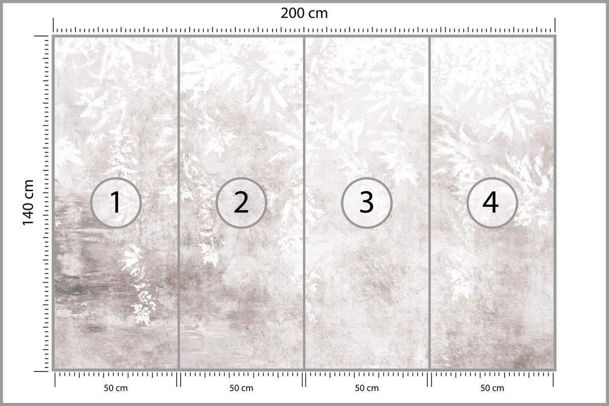 FOTOTAPETE für Küche Abstrakte Pflanzen auf Beton Vintage 200x140 - Beige/Braun, Papier (200/140cm) - Muralo