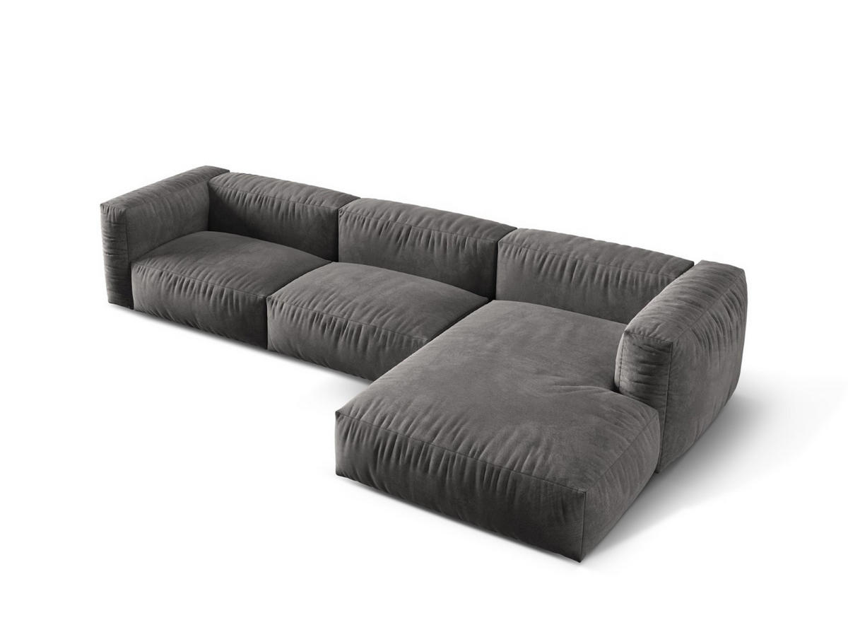 ECKSOFA modular rechts Martina aus Samt grau 3 Sitzplätze - Grau, Textil (176/332cm) - Micadoni