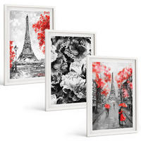 BILDER SET 3er Set - 40x60 cm Weißer Rahmen - graue Gemälde des Eiffelturms - Weiß, Kunststoff (40/60cm) - TULUP