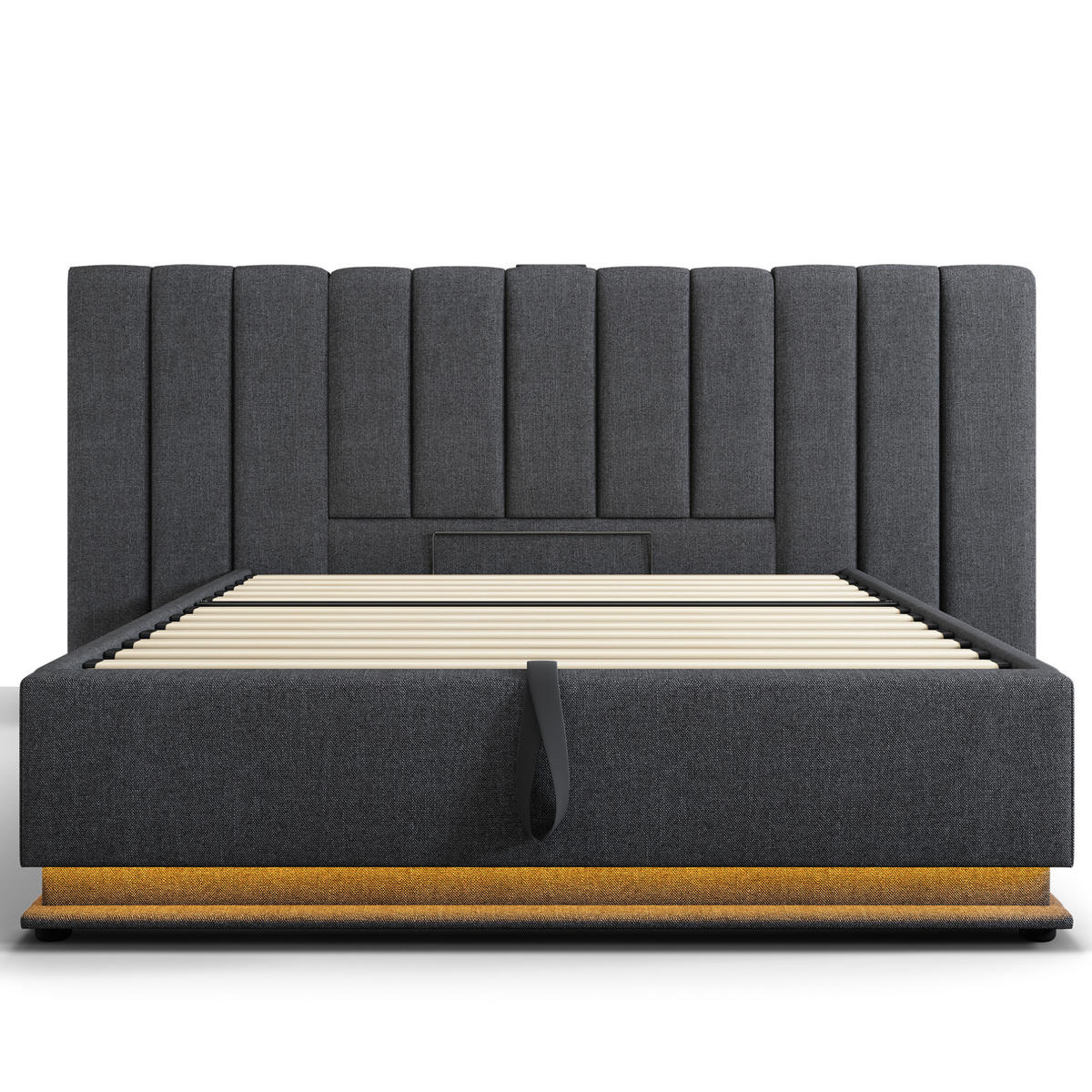 POLSTERBETT 180/200 cm Grau aus Leinen mit LED und Stauraum - Grau, Textil (180/200cm) - OKMYHOME