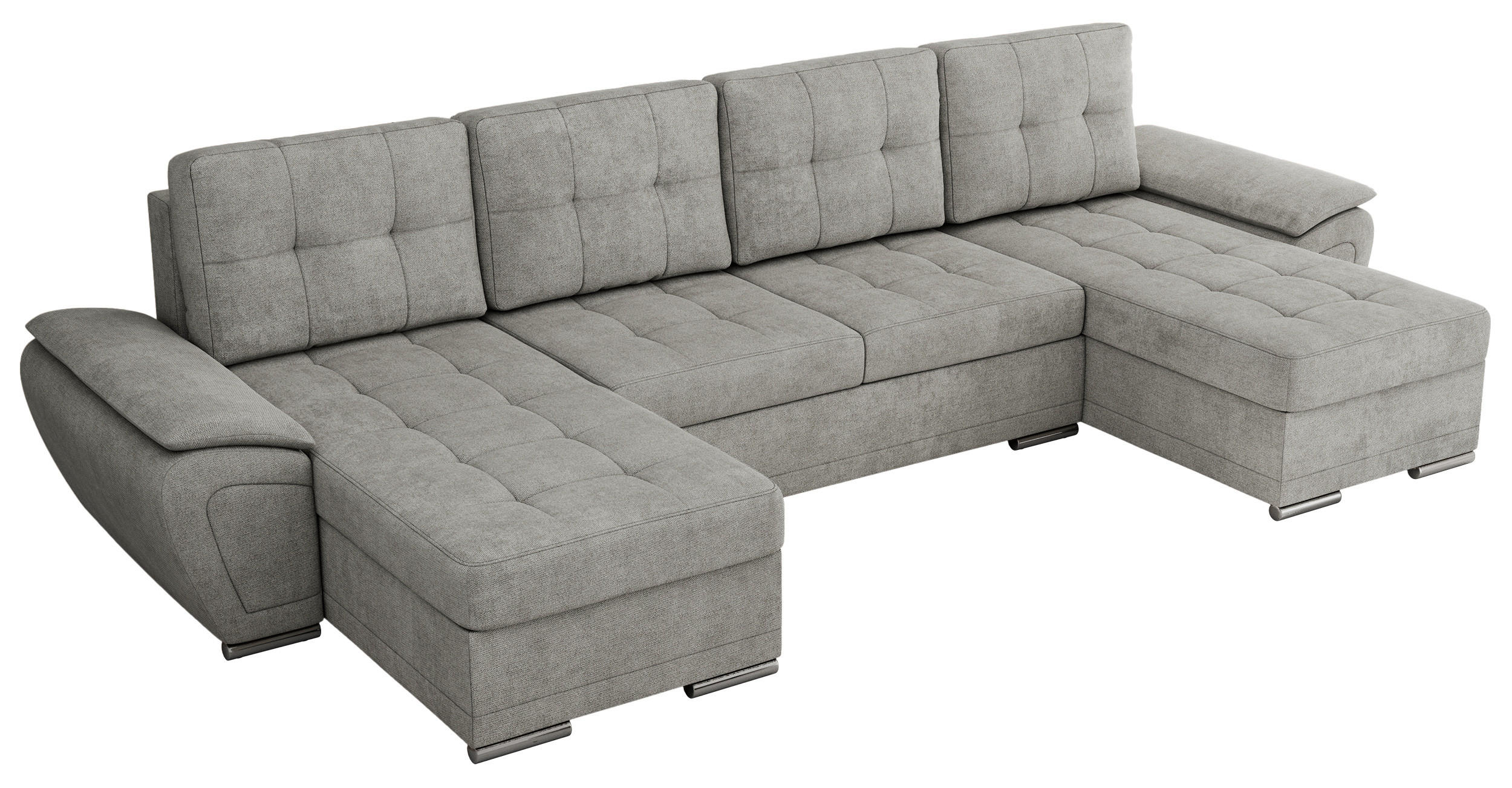 WOHNLANDSCHAFT UMBRIA U Hellgrau Stukture - Hellgrau/Grau, Textil/Metall (336/85/157cm) - MKS