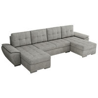 WOHNLANDSCHAFT UMBRIA U Hellgrau Stukture - Hellgrau/Grau, Textil/Metall (336/85/157cm) - MKS