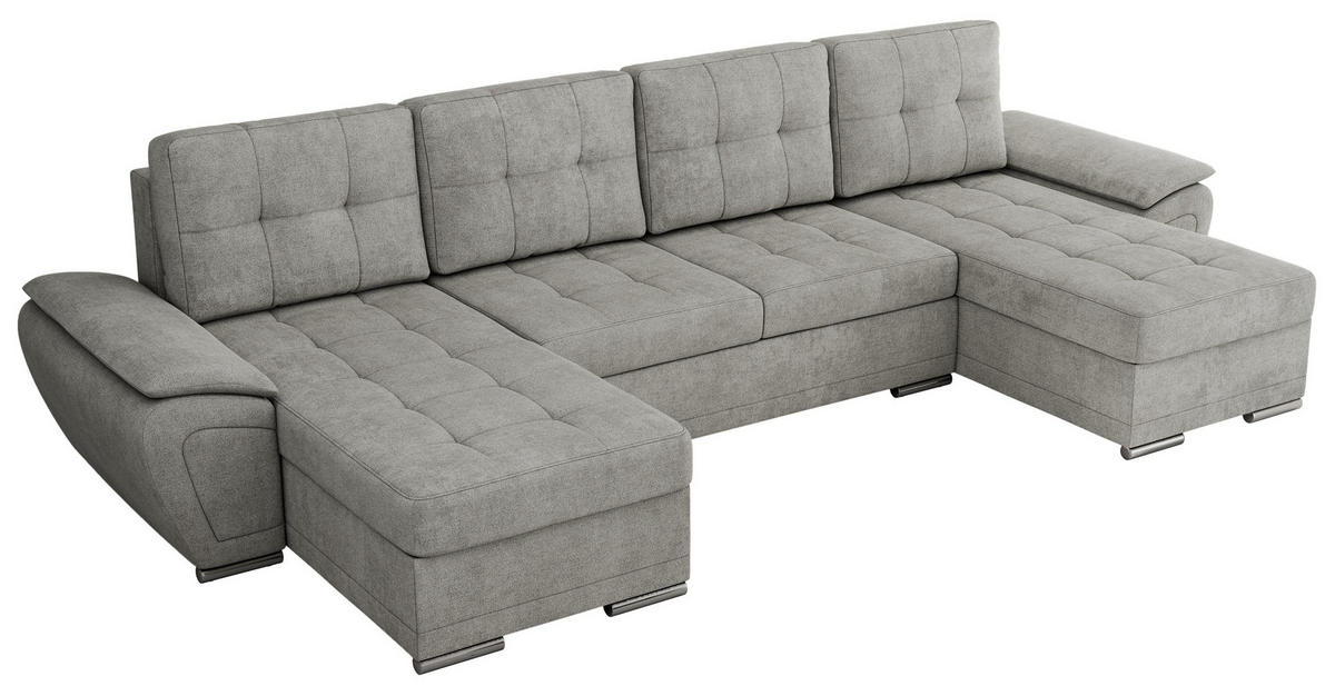 WOHNLANDSCHAFT UMBRIA U Hellgrau Stukture - Hellgrau/Grau, Textil/Metall (336/85/157cm) - MKS