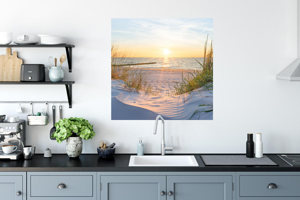 WANDTATTOO Strand - Sonne - Düne - Gras - Sand - Horizont 50x50 cm - Hellblau, Kunststoff (50/50/0.1cm) - MuchoWow