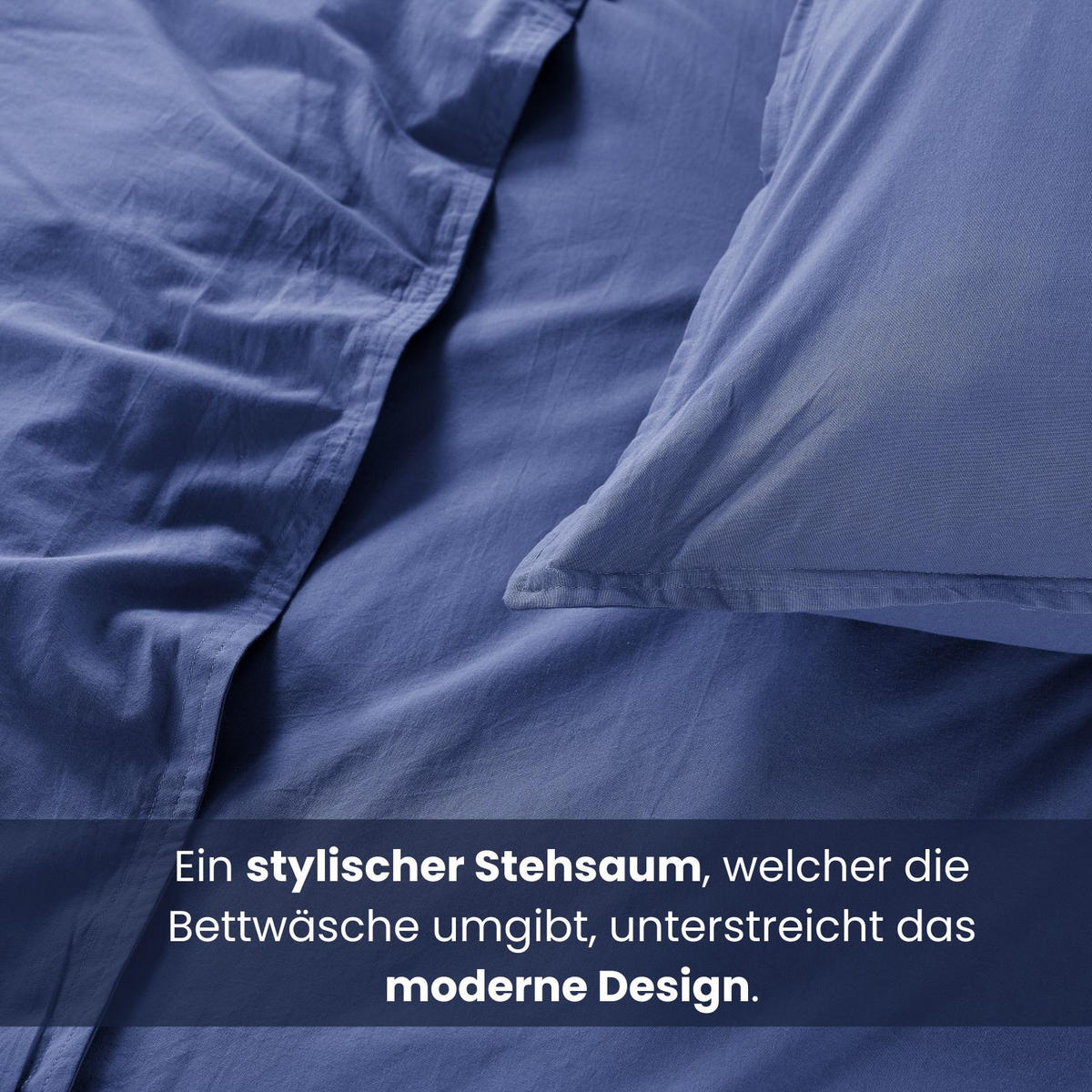 BETTWÄSCHE Stone Washed blau 155/220 cm 100% Baumwolle Used-Effekt mit Stehsaum - Blau, Textil (155/220cm) - wometo