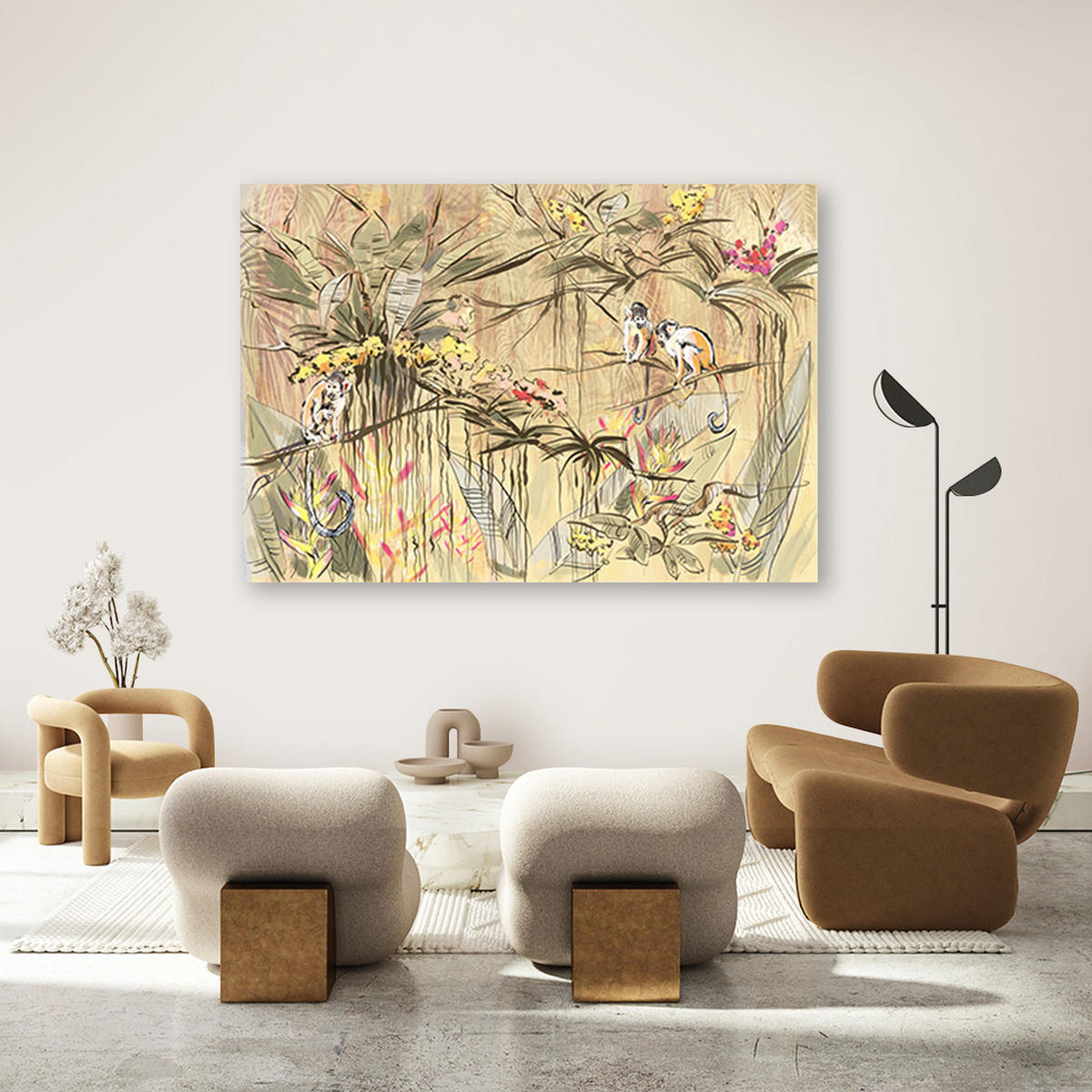 WANDBILD affen im dschungel - Beige, Textil (60/40cm) - Feeby