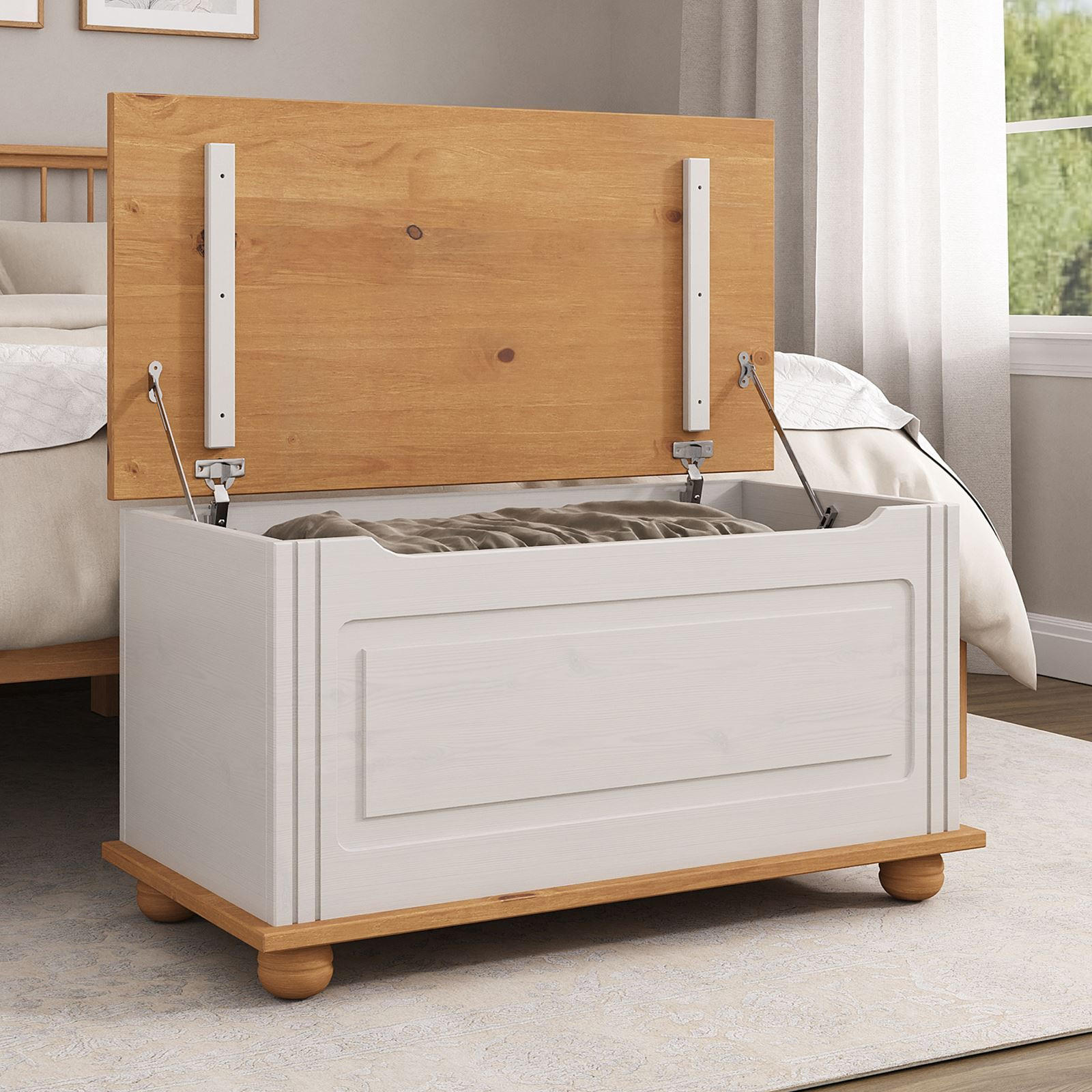 SITZTRUHE BRISTOL - Weiß/Braun, Holz (85/45/43cm) - IDIMEX
