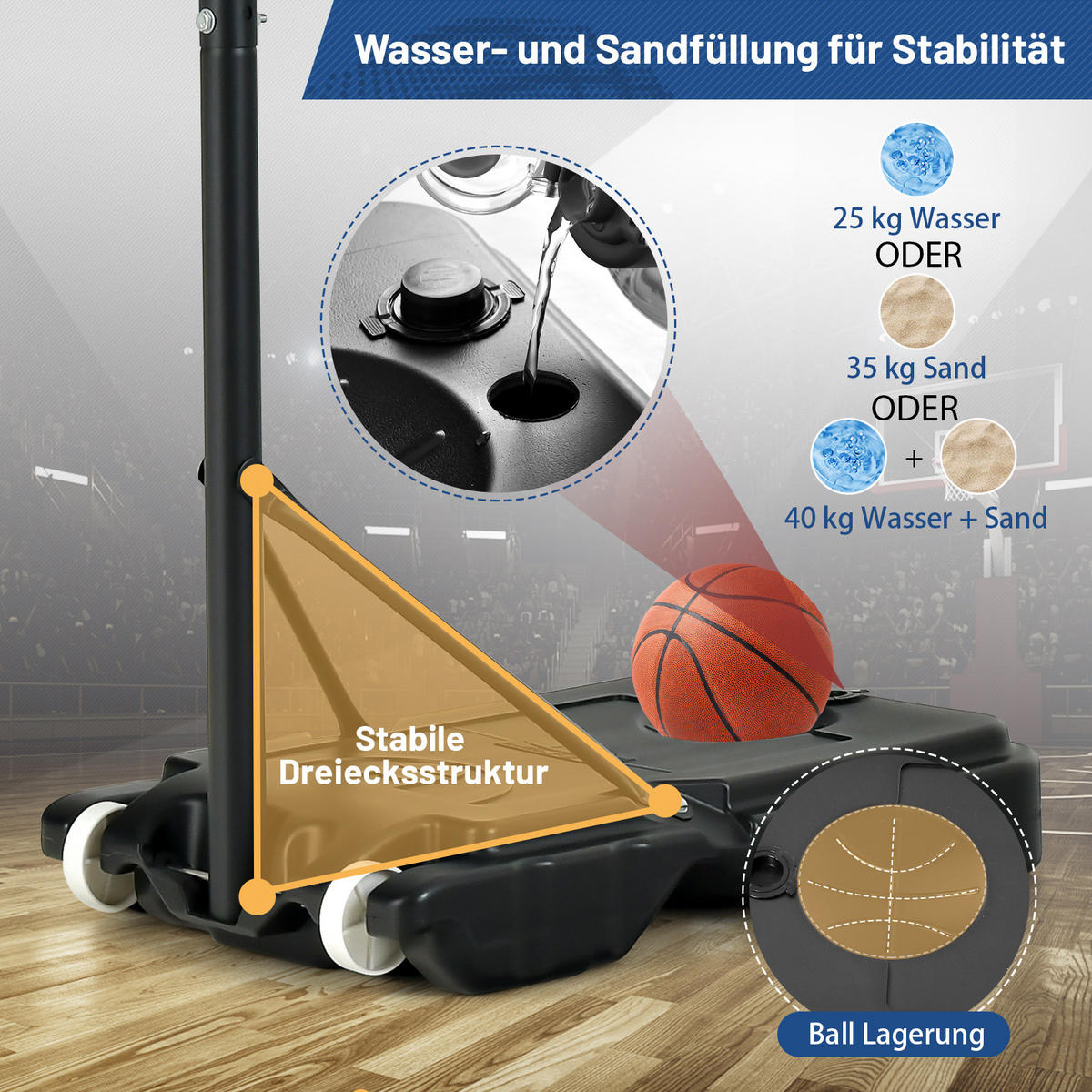 BASKETBALLSTANDER Blau - Blau, Metall (125/76cm) - COSTWAY