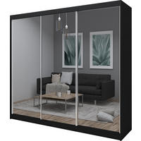 SCHWEBETÜRENSCHRANK Darix 240 cm mit Spiegel, 3-türig, schwarz - Schwarz, Kunststoff (240/216/61cm) - Margaret Hadas24
