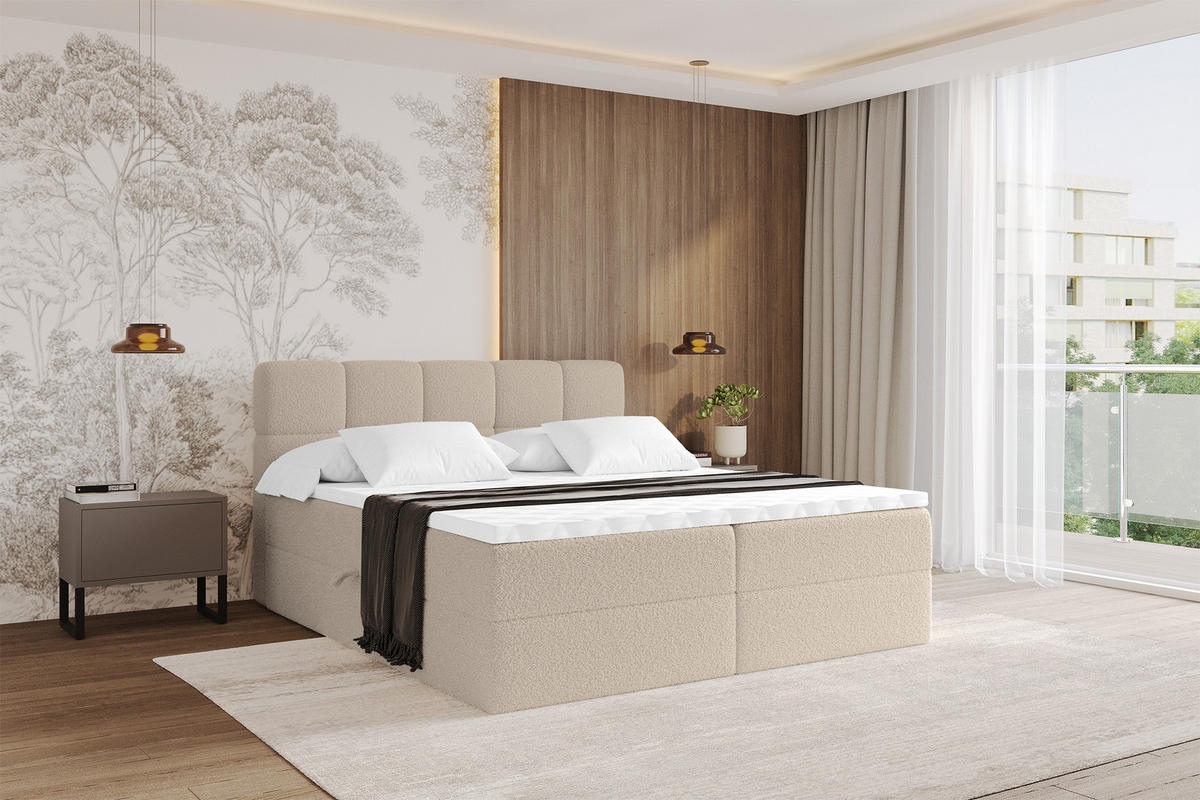 BOXBETT mit Matratze H3 - FAMA - 120x200 cm Dunkelbeige Quelle - Creme, Holzwerkstoff (120/200cm) - ALTDECOR