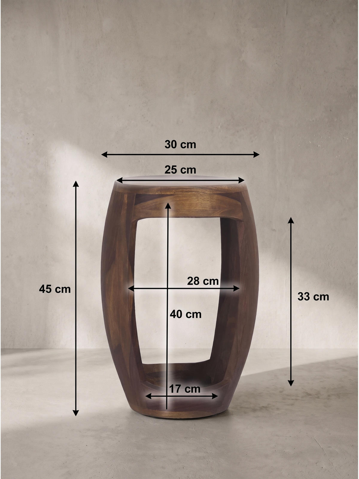 BEISTELLTISCH ANTEQUERA, Dunkles Massivholz, Ø 30 x 45 cm - Braun, Holz (30/30/45cm) - KADIMA DESIGN