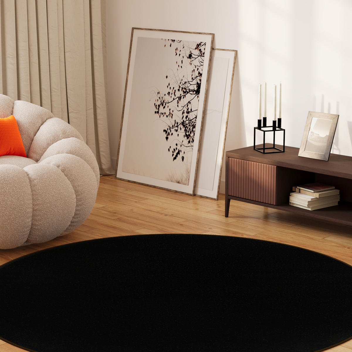 TEPPICH MONO Rund Outdoor Schwarz 100/100 cm - Schwarz, Textil (100/100cm) - Tapiso