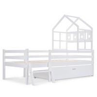 KINDEREINZELBETTEN aus Massivholz 90x200 cm in Weiß mit Leiter, Schublade & Rausfallschutz - Weiß, Holz (90/200cm) - Modfu