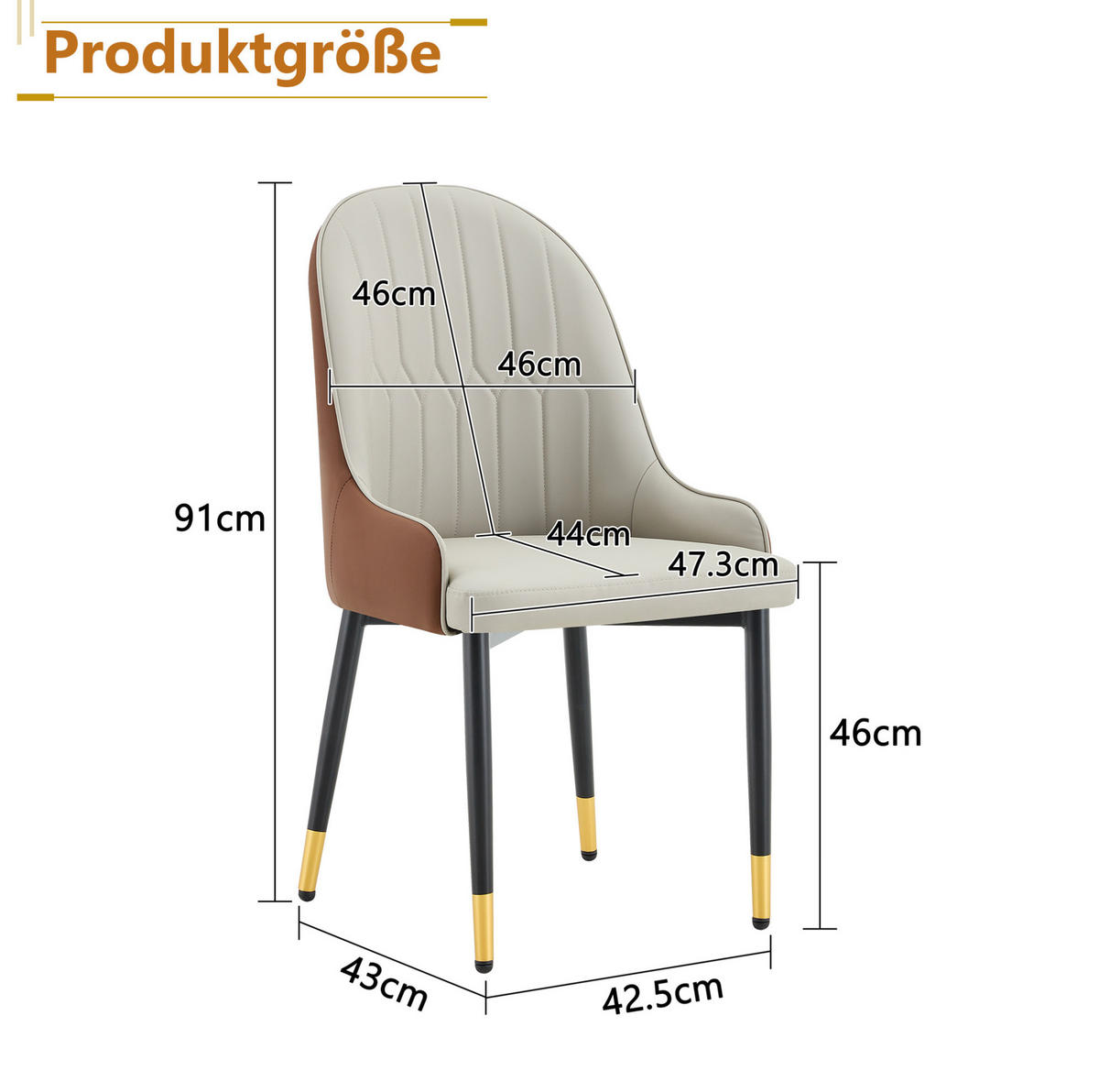 STUHL 2er-Set 91 cm PU-Bezug Warmgrau Metallbeine - Grau, Metall (44/91/47.3cm) - Meubliv