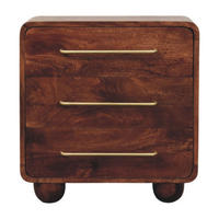 KOMMODE Abgerundet, 3 Schubladen, Hellbraun - Dunkelbraun/Messingfarben, Holz/Metall (55/57/30cm) - Artisan Furniture