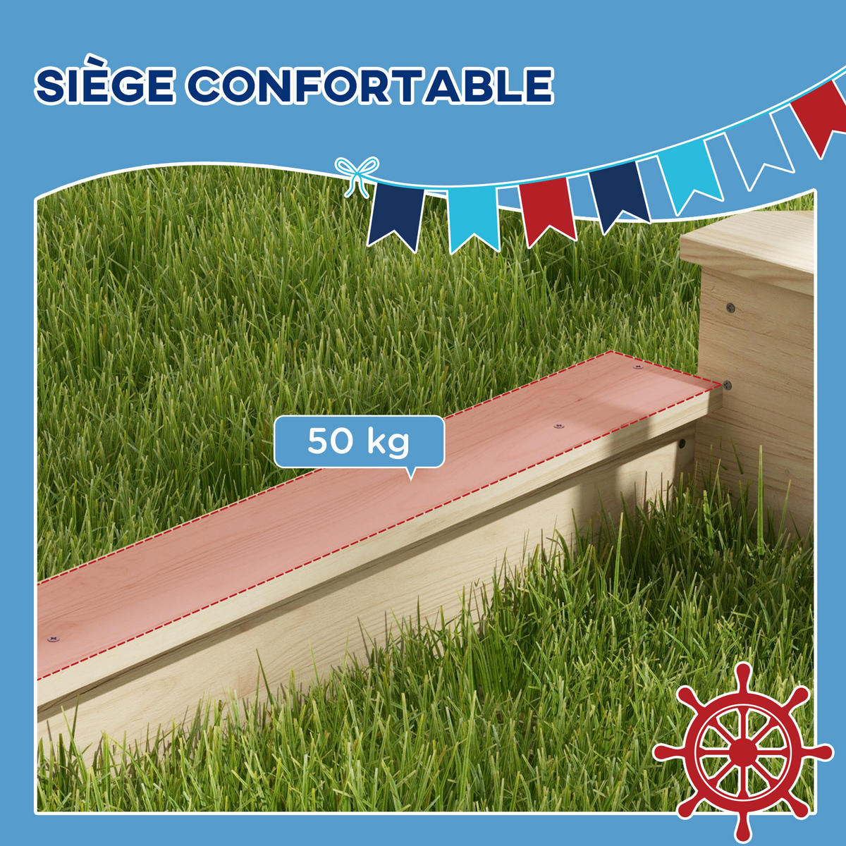 SANDKASTEN DE-18751 mit Küchenspiel & Piratenschiff-Design Naturholz - Naturfarben, Holzwerkstoff (180/103/144.5cm) - ComfortXL