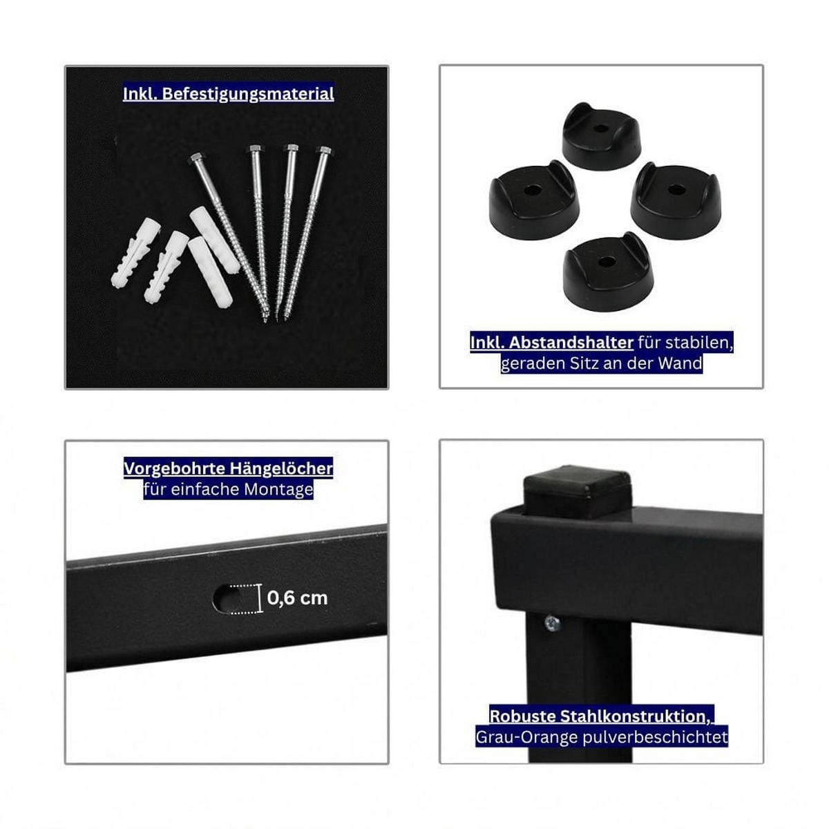KRAGARMREGAL Wandmontage mit 3 Ebenen Schwarz - Schwarz, Metall (35/45.5/35cm) - PROREGAL