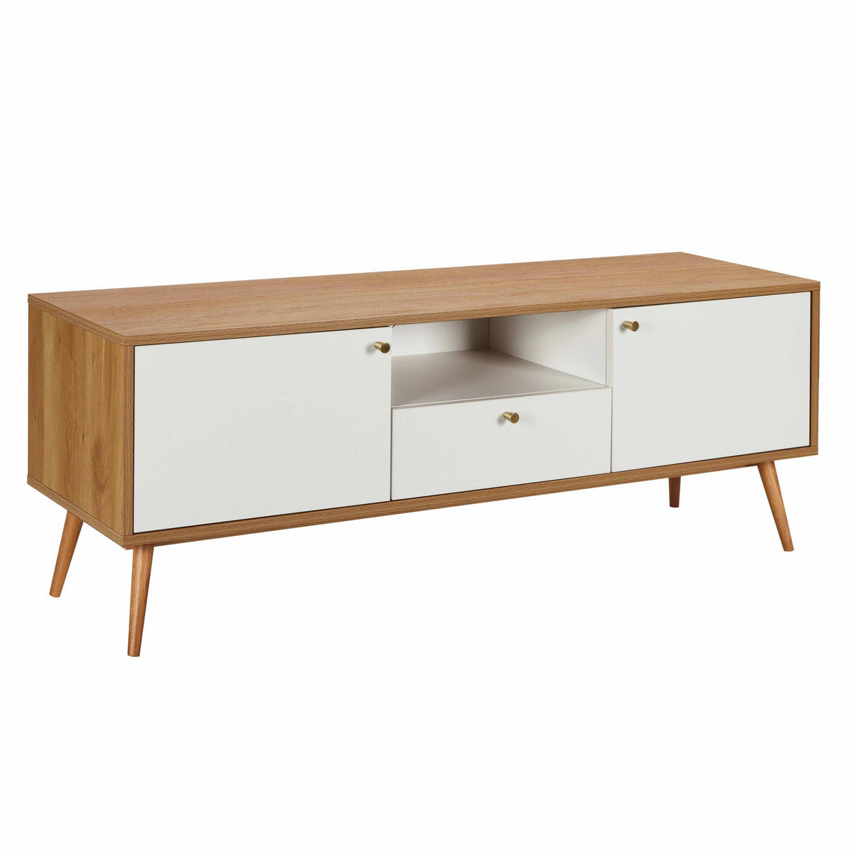 TV-SCHRANK 150 cm, Holz und Weiß - Weiß, Holz (40/55/150cm) - Oviala