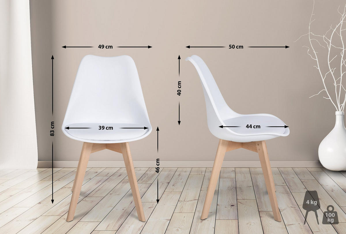 STUHL 6er Set Kunststoff weiß - Eukalyptusholzfarben/Weiß, Holz/Kunststoff (49/83/50cm) - CLP