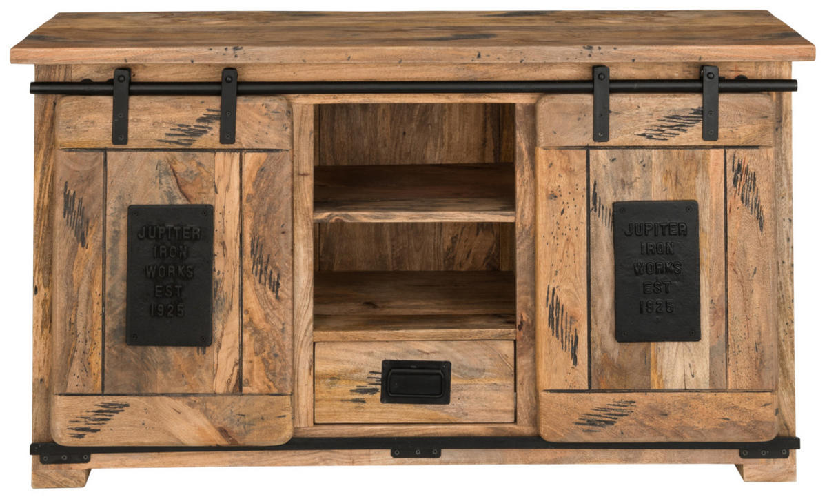 TV-KOMMODE Florenz Mango Vintage 128 x 45 x 70 cm - Schwarz/Naturfarben, Holz (128/70/45cm) - Mr. Deko