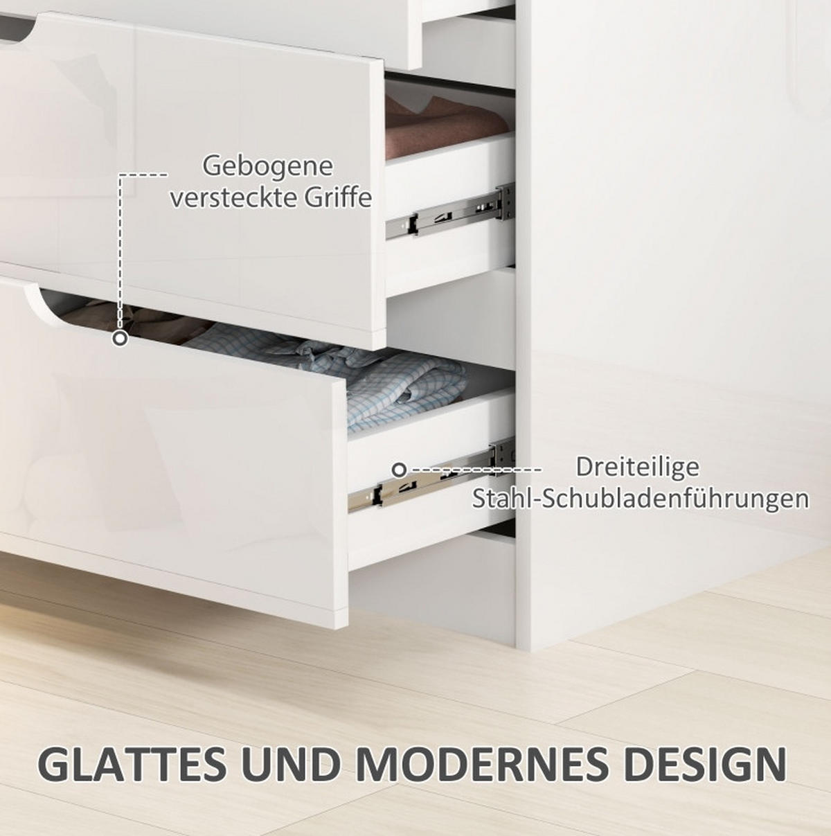 KOMMODE 60/85/40 cm Weiß aus Holz mit 4 Schubladen - Weiß, Holzwerkstoff (40/85/60cm) - OKMYHOME
