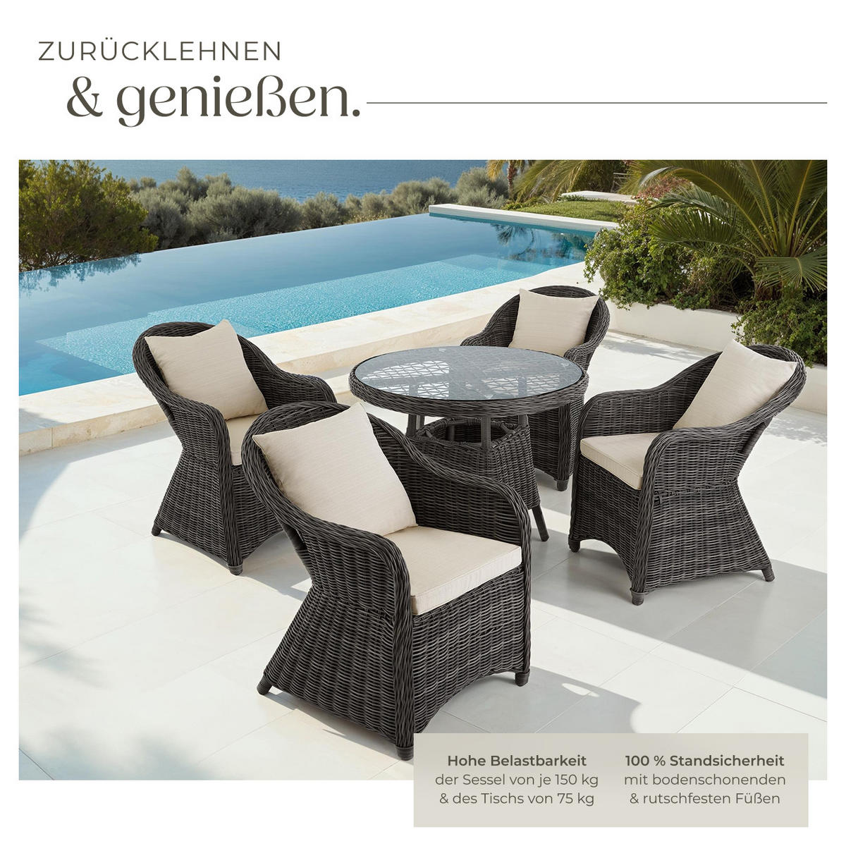 ALUMINIUM RATTAN SITZGRUPPE Zürich, kein Aufbau, grau - Grau, Kunststoff - tectake