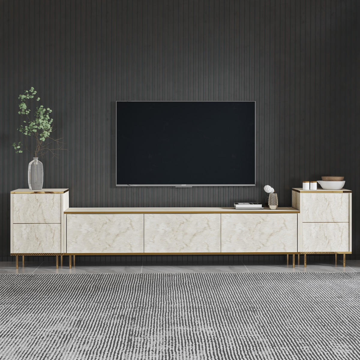 TV-MÖBEL Imaj Travertin-Gold - Beige/Goldfarben, Holz (260/60/35cm) - Habitat Garten