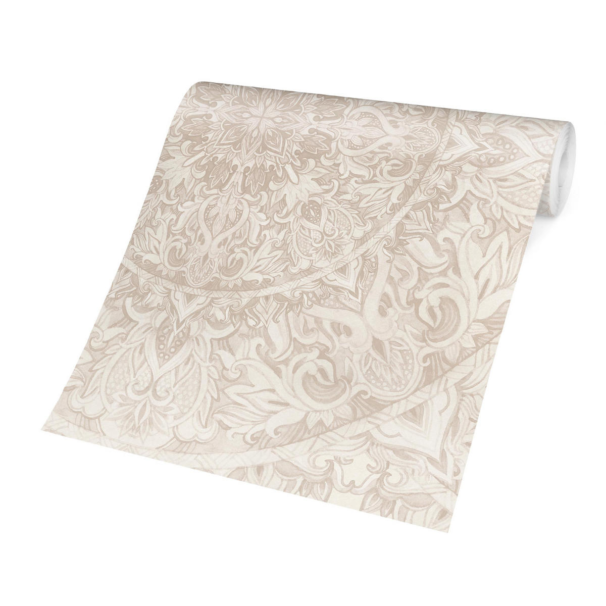 FOTOTAPETE Mandala Aquarell Muster Ornament beige 192/192 cm - Eichefarben, Papier (192/192cm) - Bilderwelten